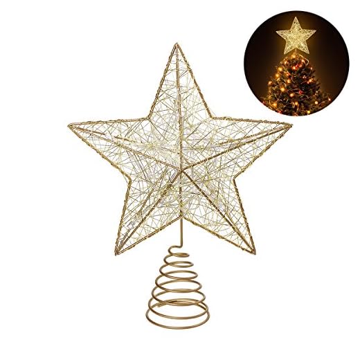 NICEXMAS Noël Arbre de Noël LED arbre Topper décoration,Star Treetop lumière décoration de Noël pentagramme(or)