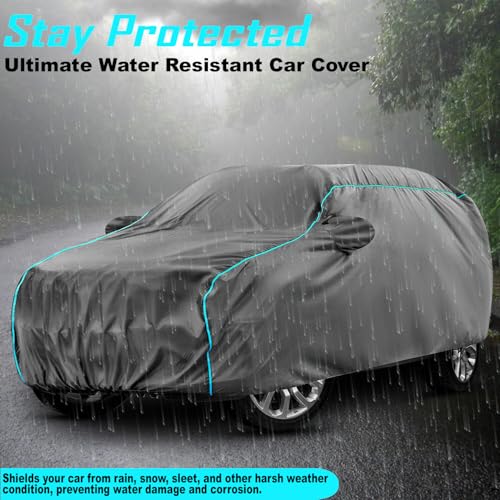 Image of Water-Resistant Dustproof Car Cover for Maruti Fronx - Mirror Pocket, UV Protection, Scratch Guard, Buckle Belt, Front & Back Bottom Elastic with Aqua Blue Piping - Grey