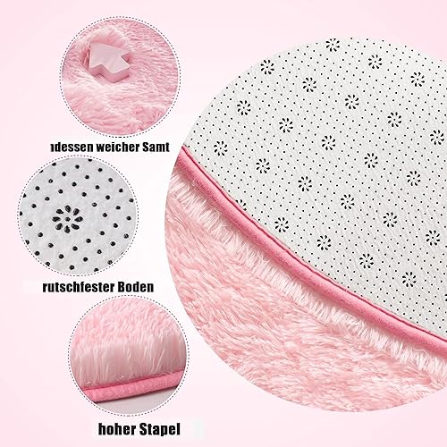 Shaggy Hochflor Teppich Rund für Kinderzimmer Wohnzimmer Schlafzimmer Langflor Teppich Hochwertig Hohe Pflegeleicht Fadendichte Flauschiger kinderteppich Bodenmatte für Mädchen(Rosa, 122cm)