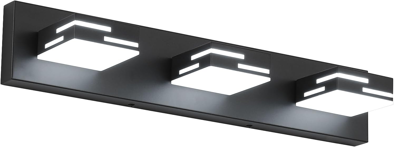 3-Light Modern Bathroom Vanity Light Fixtures, 24-Inch 350° Rotatable LED Vanity Lights Over Mirror, Dimmable 5500K Natural White Matte Black Wall Sconce with Frosted Acrylic Shade