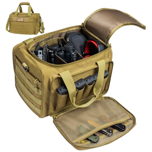CVLIFE Tactical Gun Range Bag Pistol Shooting Range Duffle Bag, Range Bag for Handguns Gun Case Bag with Lockable Zipper for Shooting Range Outdoor Hunting,Flat Dark Earth - CVLIFE