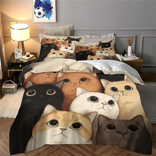 Housse de couette microfibre chat 3D 220x240 cm avec 2 taies