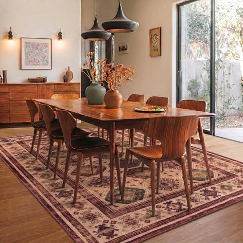 Image of Medallion Vintage Look Carpet for Living Room Bedroom Dining Room | Washable Area Rug with Non Slip TPR Backing | Modern Floor Carpet for Home(Design09-5x7 Feet)