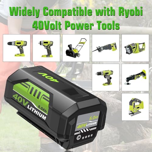 Image of 1Pack Upgraded 6000mAh High Capacity Replacement for Ryobi 40V Battery OP40601 OP40602 OP40261 OP4050 OP40404 OP4075A Compatible with Ryobi 40Volt Lithium ion Battery Power Tools