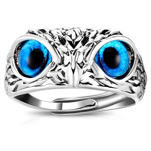 Okos Mens Fashion Jewellery Rhodium Oxidised Plated Trendy Stainless Steel Blue Owl Eye Statement Adjustable Finger Ring For Boys and Men FR1000968OWL (B0CP7LQ66J) Amazon Price History, Amazon Price Tracker