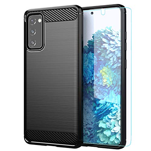 M MAIKEZI Samsung Galaxy S20 FE 5G case,with HD Screen Protector, Soft TPU Slim Fashion Non-Slip Protective Phone Case Cover for Samsung Galaxy S20 FE(Fan Edition)(Black Brushed TPU)