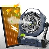 Ausic 10W Misting Solar Fan, 250ml Portable Outdoor Fans with Solar Panel, 8 Inch Battery Operated Rechargeable Cooling Fans with Hook, Camping Water Spray Fan for Travel/Beach/Patios/Chicken Coop