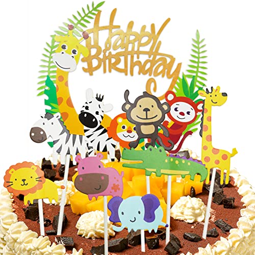 15 adornos para tartas de animales, decoración de feliz cumpleaños para fiestas de 1 a 4 años de niños
