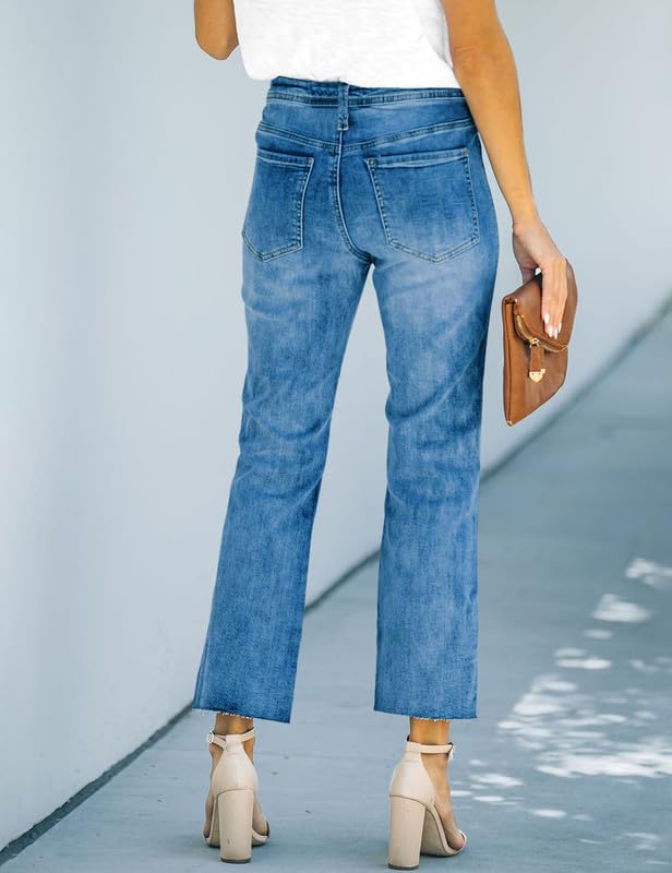 HUNGSON Women's Wide Leg Jeans High Waisted Stretchy Capri Pants Loose Denim Pants3