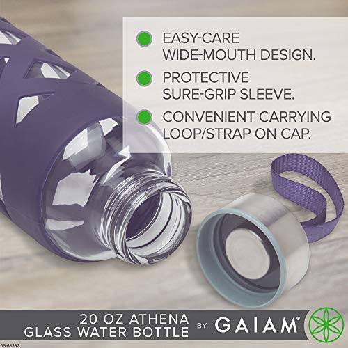Image of Gaiam Water Bottle Sure-Grip Glass Bottle with Protective Silicone Sleeve, 20 oz
