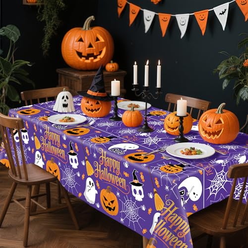 MEIDUO Halloween Tablecloths, 3 Pack 54 x 108 Inch Orange Purple Covers Set - image 7