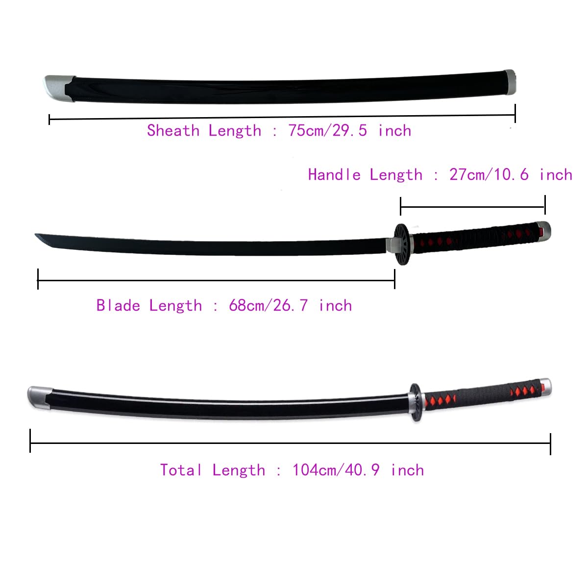 Cosplay-Anime-Schwert – Dämonentöter-Schwert 41 Zoll mit Schwertständer und Gürtel, Katana-Nachbildung des Schwertes, perfekt für Cosplay, Anime, Original-Textur, Bühnenauftritt und als Geschenk