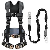 DIJJIG Fall Protection Safety Harnesses Full Body Roofing Construction Harness 5 Point Adjustment Harness Padded Black OSHA/ANSI COMPLIANT
