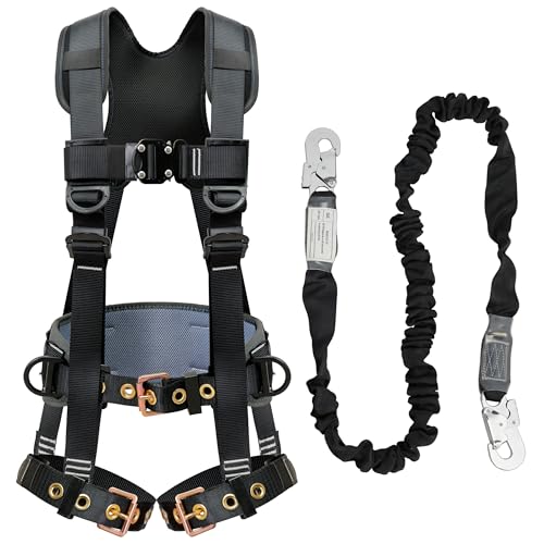 DIJJIG - DIJJIG Fall Protection Safety Harnesses Full Body Roofing Construction Harness 5 Point Adjustment Harness Padded Black OSHA/ANSI COMPLIANT