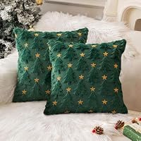 2 Weihnachts-Kissenbezüge 45x45 Cm – Weicher Plüsch, Mit Weihnachtsbaum-Muster, Für Sofa & Deko (grün)