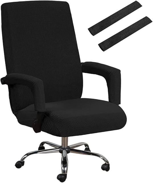 Bestenrose Office Chair Cover Stretch Computer Office High Back Chair Cover with Arm Covers Jacquqard Polyester Washable Slipcovers for Universal Rotating Chair Protectors (Large, Black)