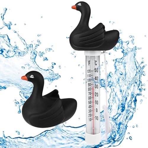 Pool Thermometer Easy to Read, Water Temperature Thermometer for Pools and Spas, Floating Swimming Pool Thermometer with String (Black Swan)