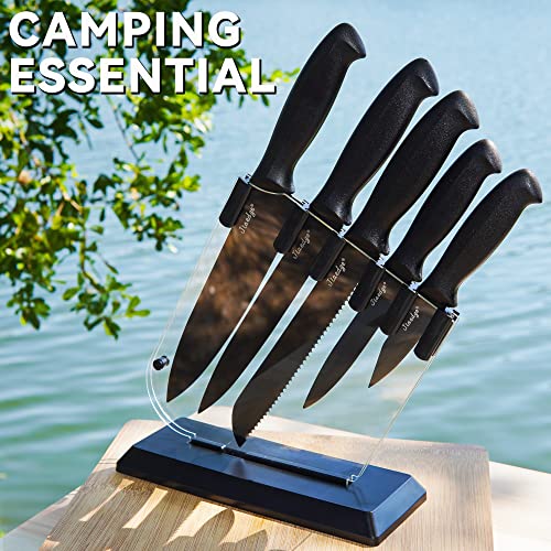 Dishwasher Safe Kitchen Knife Set, Jiaedge 19 Pcs German High Carbon Stainless Steel Kitchen Knife Set,Black Knife Set, 6 Serrated Steak Knives, Sharpener With Acrylic Stand, Black #TOP5