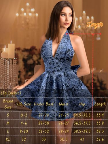 Image of ShawGobow Jacquard Corset Dress,Deep V Halter Mini Dresses with Bow Back,Sexy Birthday Outfits Women Homecoming Prom Formal