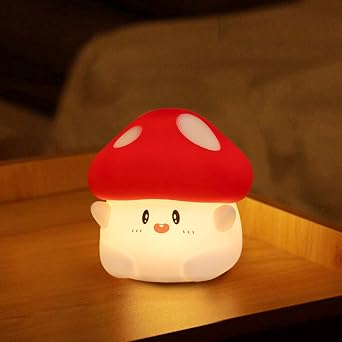 Hug Mushroom Silicone Lamp, Rechargeable Dimmable Night Light | Touch Control, Timer Function, Nursery & Room Decor, Valentines Gift