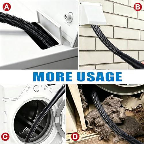 Image of 3 Pieces Dryer Vent Cleaner Kit: Vacuum Hose With Brush & Gloves Fits for Vacuums Cleaner, Refrigerator Condenser Coils, Tight Spaces Behind Appliances, Deep Cleaning Tools for Clogged Ducts- Black