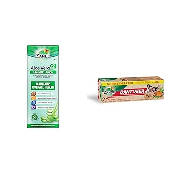 Zandu Aloe Vera + 5 Herbs Health Juice | Ayurvedic Immunity Booster | Good for Digestive Health, S | Zandu Dantveer, 400g, India’s 1st Ayurvedic toothpaste with Irimedadi oil | Scientifically proven