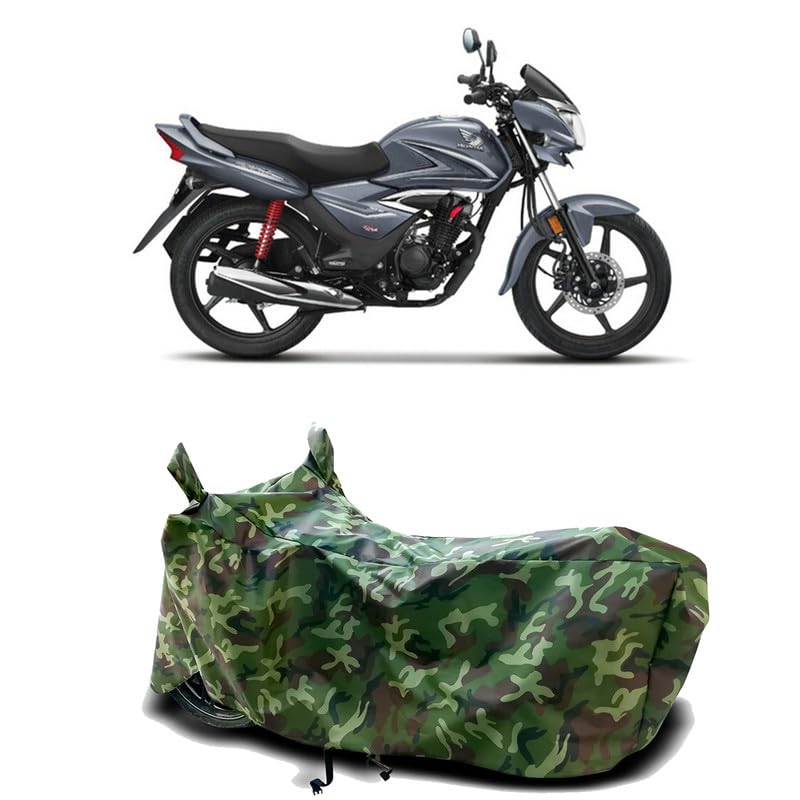 Image of DUFFEL-100% Heat Protection Two Wheeler Bike /Scooty Body Cover for Honda Shine BS6 BS6 Water Resistance /UV-Rays /Birds Dropping /Scratchproof /Dust Proof /Waterproof[Green Jungle Print]