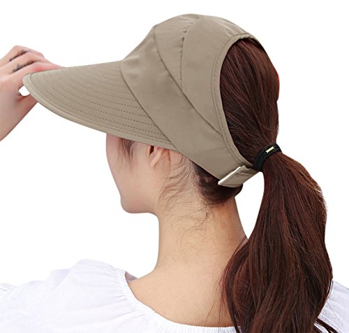 HINDAWI Sun Hats for Women Wide Brim UV Protection Summer Beach Visor Cap Khaki