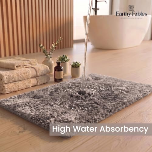 Image of Earthy Fables Plush Microfiber Bath Mat, Quick Dry, Anti-Skid, Water Absorbent, Non-Slip, Machine Washable Floor Rug, Shower Mat, Door Mat for Bathroom, Bedroom, 75 x 45 cm - Silver