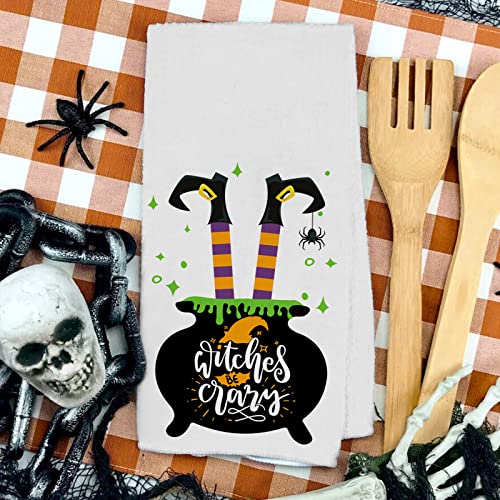 Anydesign Halloween Kitchen Towel White Black Hocus Pocus Tea Towel 18 X 28 Inch Witches Theme Hand Drying Cloth Washable Decorative Dishcloth For Home Kitchen Bathroom Cooking, 4 Pack #TOP3