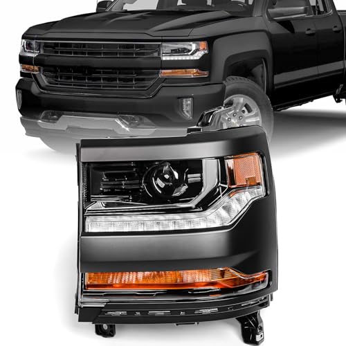 VLINCAR Headlight Assembly Compatible with Chevy Silverado 1500 2016 2017 2018 (Hid/Xenon Model) Factory Replacement Head Light Lamp Black Housing Left Driver Side