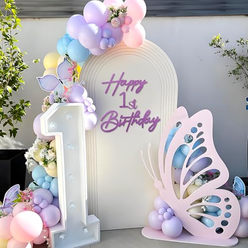 Image of Happy Birthday with 0-9 Numbers Sign for Backdrop - Glitter Felt Custom Age Happy Birthday Decal for Balloon Arch Birthday Decorations Baby Shower - Purple