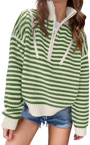 ANRABESS Sweaters for Women Striped Half Zip Long Sleeve Ribbed K...