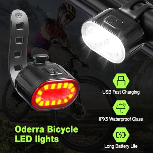 Oderra Luces Bicicleta LED Delantera y Trasera - Luces Bici USB Recargable, 4/6 Modos (Fijo/Estroboscópico), Impermeable IPX4, Autonomía 10h/12h - para MTB, Bicicleta, Skateboard - imagen 3