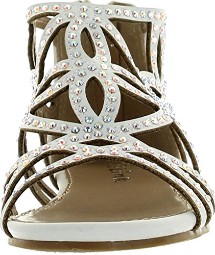 Forever Tory-63K Girls Rhinestone Glittering Cut Out Strap Gladiator Flat Dress Sandal,White Nub_T-63K,43