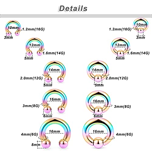 Ocptiy 6G 8G 12G 14G 16G PA Ring Horseshoe CBR Circular Barbell 316L Surgical Steel Internally Threaded Pierced Body Jewelry for Women Inner Diameter:10mm 12mm 14mm 16mm3