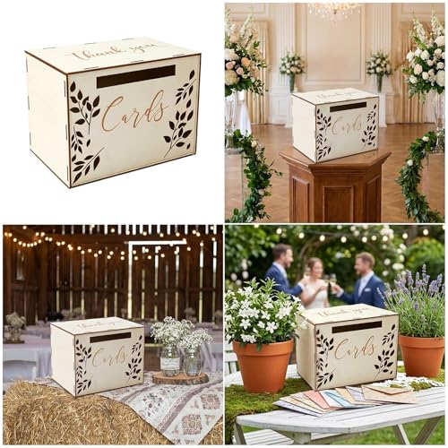 Caja de tarjetas de madera para organizar felicitaciones en bodas 3