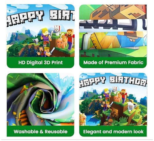 Pixel Backdrop Happy Birthday Banner Boy 5x3ft Miner Bday Sign Villager Gaming Birthday Party Decorations Videogame Themed Banner Video Game Decorations Video Game Backdrop for Boys by IndoTribe - Image 6