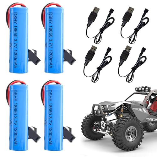 LUFEIS 3.7V 1200mah Li-Ion Battery, 4 Pcs 3.7 V 18650 Rechargeable Lithium Batteries with 4 USB Charger SM-2P Plug Connector, Universal Li-ion Battery for Remote Control Cars, Robots, Flashlights
