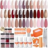 Modelones Dip Powder Nail Kit Starter, 20 Colors Pink Red Brown Dipping Powder Liquid Set Base&Top Activator for French Nail Art Salon DIY Kit