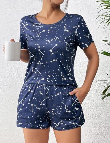 Image of Ekouaer Women's Pajama Sets Short Sleeve Pjs 2 Piece Top and Shorts Sleepwear Comfy Soft Lounge Sets with Pockets