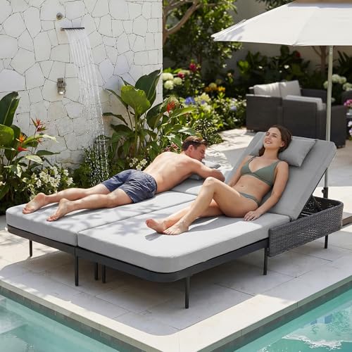 NICESOUL Double Outdoor Chaise Lounge with Cushions