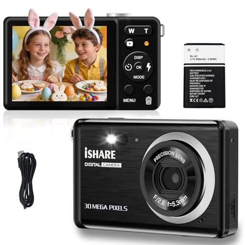 ISHARE Digital Camera 30MP FHD 1080P Point and Shoot Camera with 2.8' LCD 18X Digital Zoom, Compact...