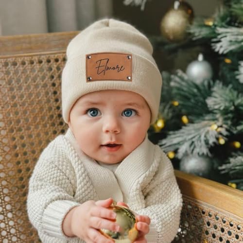 Customized Name Baby Beanie Hat Personalized Leather Beanie Newborn Child Adult Black2