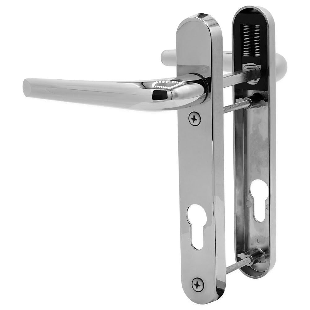 SHIELD HARDWARE uPVC Door Handle 92mm PZ Sprung Pair for PVC and Composite Doors Chrome 122mm Fixing Centres