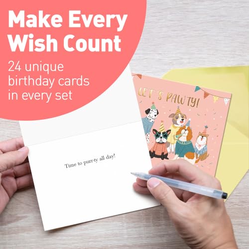 Image of S&O Box of Birthday Cards with Envelopes - Bulk 24 Unique Happy Day Notes - Colorful Birthday Decor Bulk for Office & Home - Assorted Party Cards with Envelopes - 4x5.5 inch