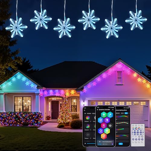 Brightown Smart Christmas Snowflake Lights Outdoor, 24ft 192LED with 16