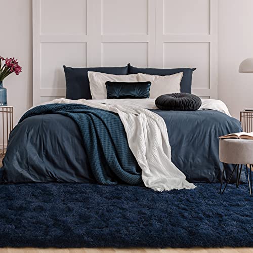 HOMORE Luxury Fluffy Area Rug Modern Shag Rugs for Bedroom Living Room, Super Soft and Comfy Carpet, Cute Carpets for Kids Nursery Girls Home, 4x6 Feet Navy
