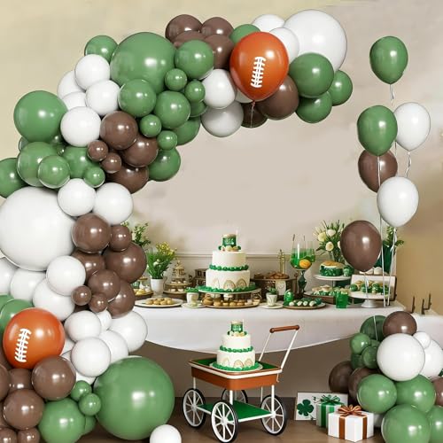 Image of Football Balloons, 50 Pcs Green Brown for Boys Sports Birthday Party Decor