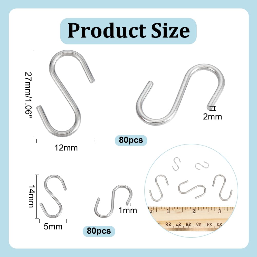 PH PandaHall 160Pcs Small S Hooks for Hanging 2 Size Mini S Hook 304 Stainless Steel Hanging Hooks S Shaped Wire Hangers Ornament Storage Hangers for x Hanging Crafts Jewellery Key(1 inch/0.5 inch - Image 4